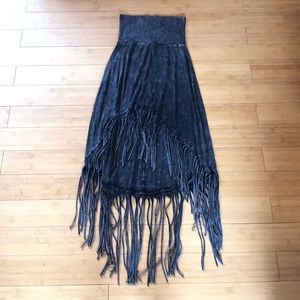 Stretchy fringe skirt (grey) high/low hemline
